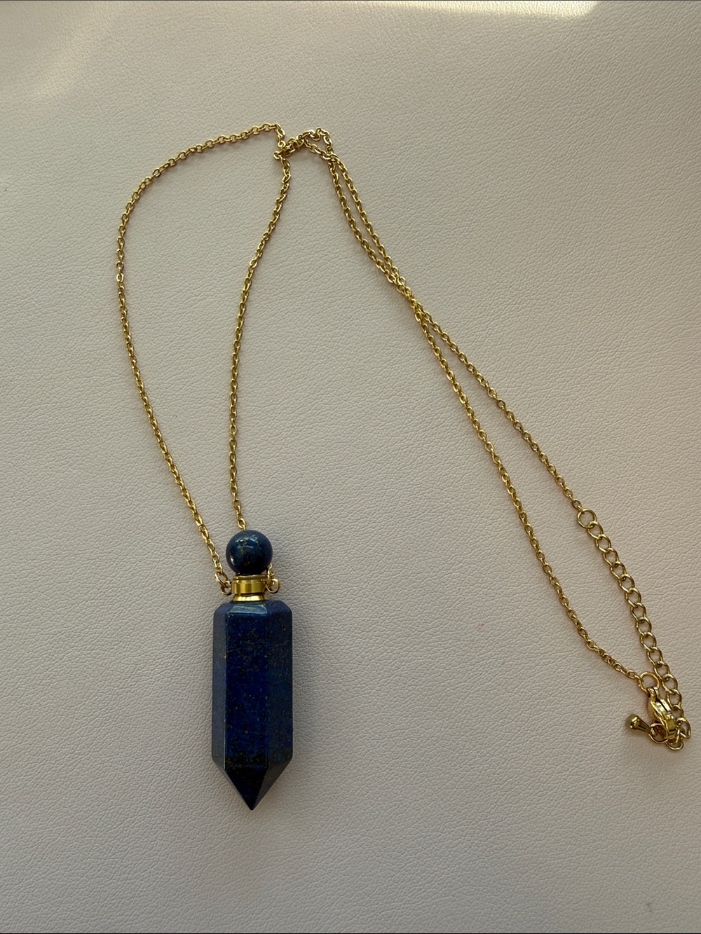 Gold Chain Necklace with Blue Lapis Potion Bottle
